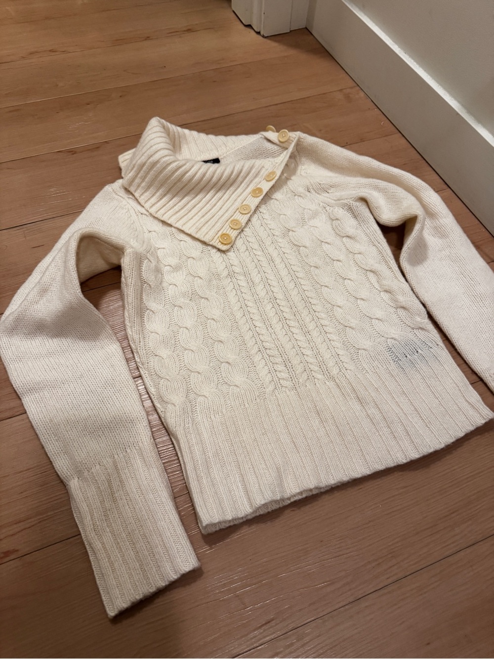 Jacob Cream Cable-Knit Button Funnel Collar Sweater